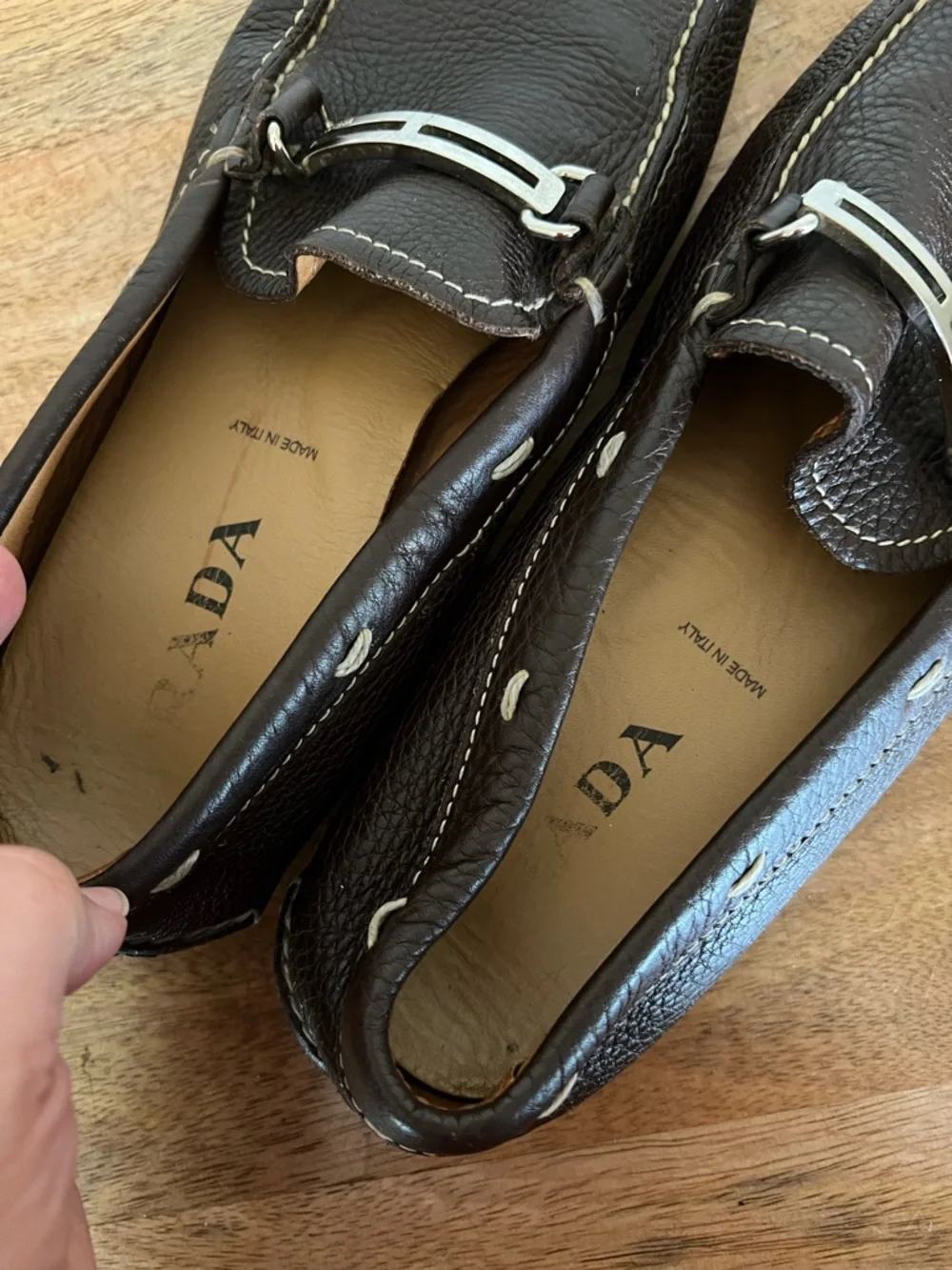 Prada Brown Pebbled  Leather Loafers Size 7.5 - Picture 9 of 12